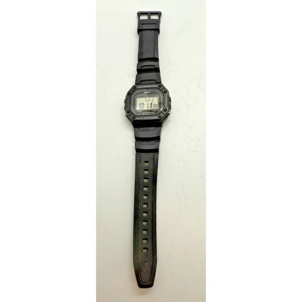Casio Illuminator Men's Watch 3224 W-218H Black Resin Band Alarm Chrono WR 50M